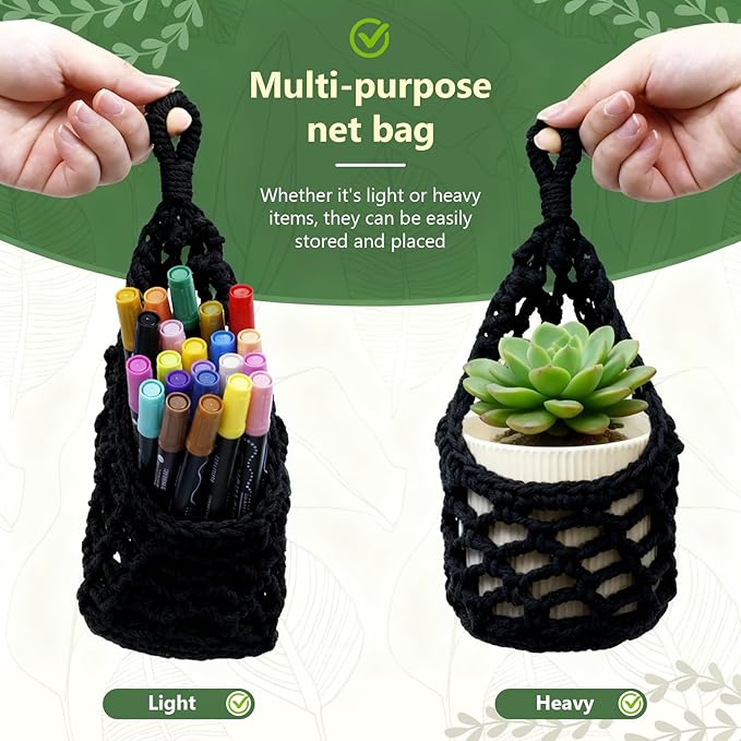 Macrame Wall Plant Hanger, Hanging Planter Basket Holder, Wall Planters for Indoor Plants, for Up to 4 Inch Pot (Black, 4-Inch)