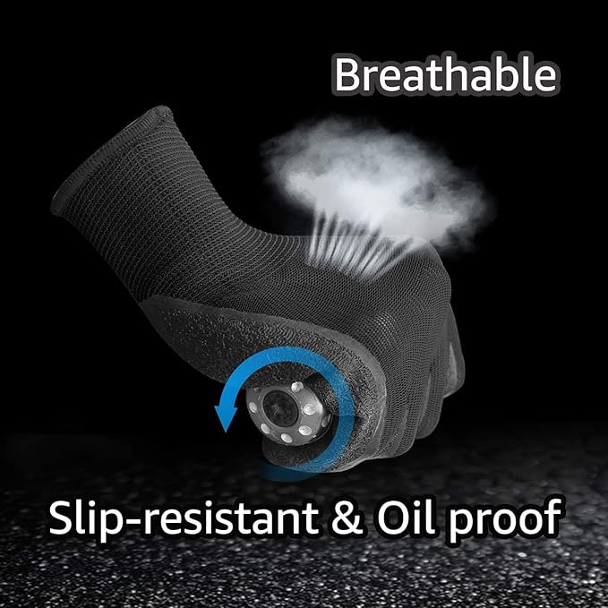 Evridwear Crinkle Latex Rubber Hand Coated Safety Work Gloves for Men Women General Multi Use Construction Warehouse Gardening Assembly Landscaping,Black XX-Large 120 Pairs Pack
