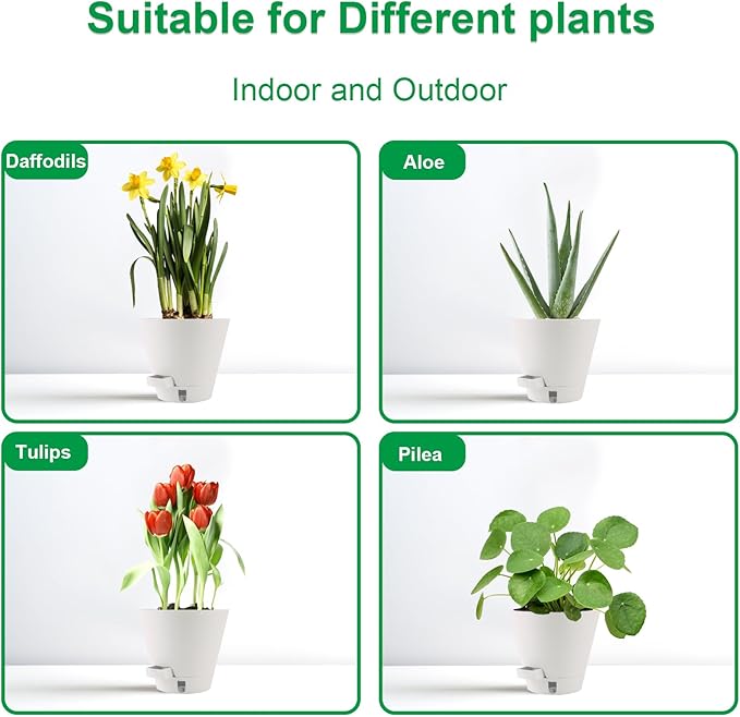 Pottiffe Self-Watering-Pots-for-Indoor-Plants, 8 Inch Flower Pots for Indoor Plants, 3 Pack Plastic Planters with Drainage Holes and Saucers