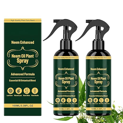 Neem Oil Spray for Plants with Peppermint Oil, Natural Botanical Blend Plant Wash, Ready-to-Use Essential Oil Spray for Indoor and Outdoor Houseplants and Gardens, 3.38 FL OZ (2PCS)