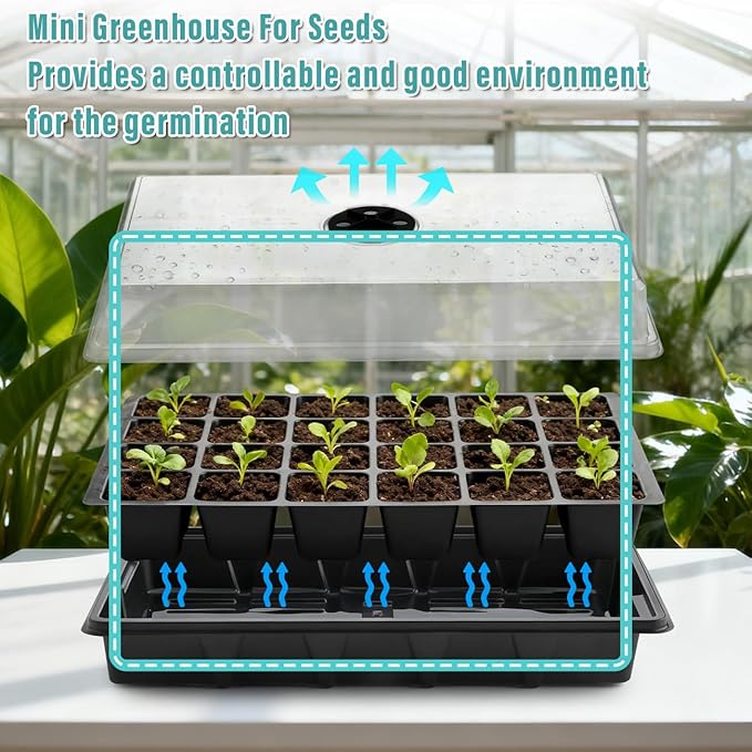 RooTrimmer 10-Pack XL Seed Starter Tray with Dome – 24 Large 2" Cells per Seedling Starter Trays (Total 240 Cells), Seed Growing Tray with Humidity Lids for Greenhouse Home Plant Propagation