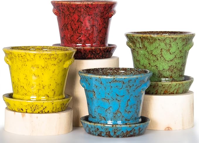 ARTKETTY Succulent Pots - 4.2 Inch Ceramic Succulent Planters Pots with Drainage Small Flower Pots for Indoor Plants Cactus Bonsai Plants Container Set of 4