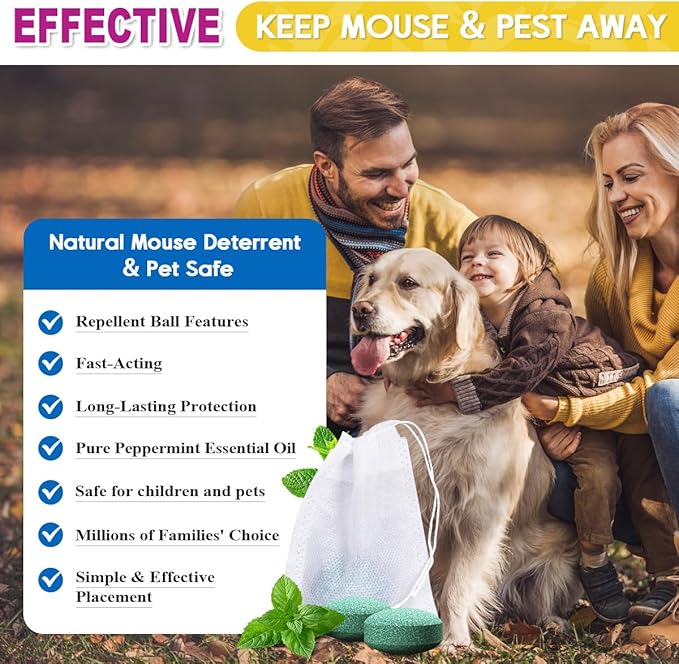 Rodent Mouse Repellent Indoor Outdoor - Peppermint Oil to Repel Mice Mole and Rats, Bug Insect Spider Repellent Pouches, Pest Control Natural Deterrent Safe for Pets & Family 24 Packs