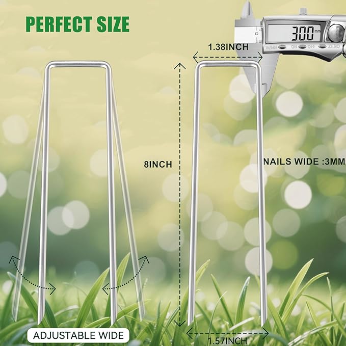 Landscape Staples Galvanized Garden Stakes,8 inch 200 Pack 11 Gauge Heavy Duty Garden Pins for Fences, Lawns, Weed Barriers and Landscape Fabrics, Irrigation Hose,Yard Lawn, Landscape Fabric.