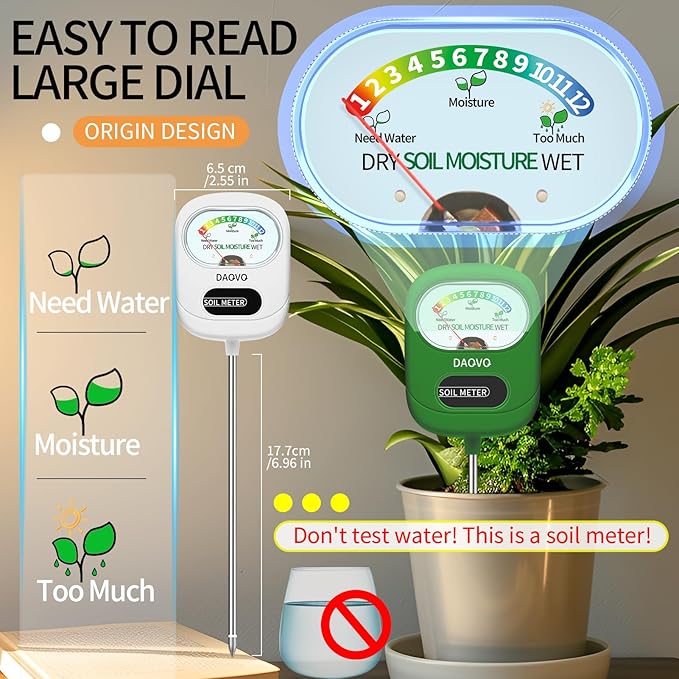 Soil Moisture Meter, Moisture Meter for Plants with Large Screen, Soil Hygrometer and Soil Test Kit with Light, Essential Garden Tools for Indoor Outdoor House Plants, Garden, Lawn Care