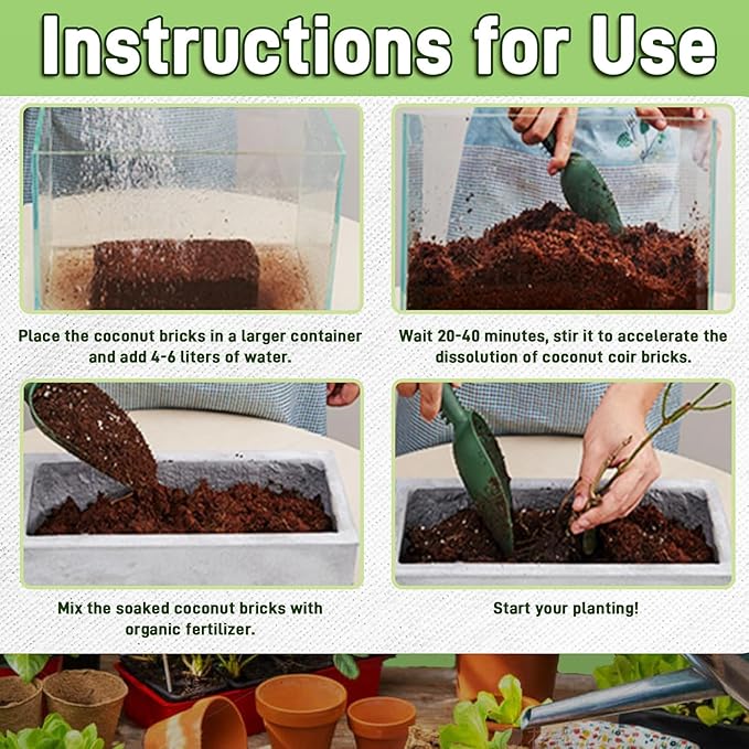 Premium Organic Coconut Coir Bricks - 12 Pack Coco Coir Bricks for Planting, Gardening, and Potting Soil Substrate. Low EC & pH Balanced 100% Organic Peat Moss Mix with Fiber from Coconut Husks
