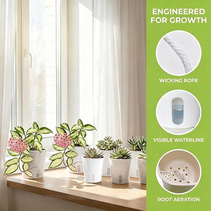8 Pack 4" Mini Self Watering Pots for Indoor Plants, Small Clear Plastic Planters, Plant Watering Cups with Level Indicator Vents & Drainage Holes, Wick, for Seedlings, Cuttings, Herbs (8, 3 Inch)