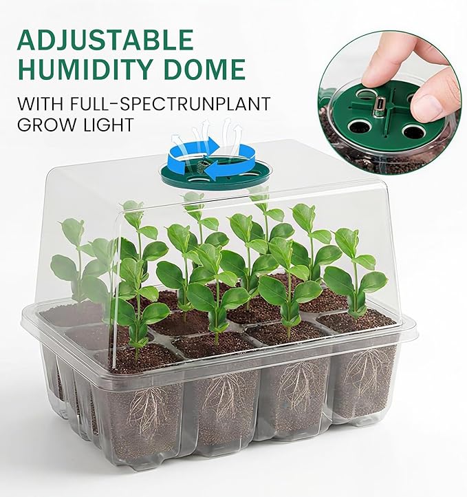 YAUNGEL Seed Starter Tray with Grow Light, 6 Pack Seed Starter Kit with Timing Controller Adjustable Brightness, Thicken Seedling Starter Trays with Humidity Domes Heightened Lids, Transparent