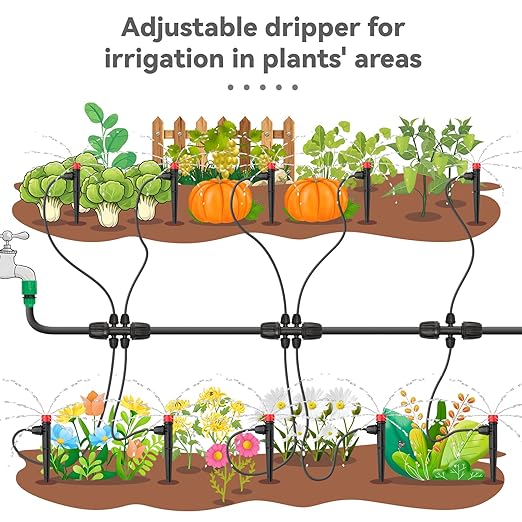 50pcs Drip Irrigation Emitters with Stake, Adjustable 360 Degree Water Flow Lock Barbed Dripper for 1/4" Drip Irrigation Tubing，Garden Irrigation Sprayer for (4-7mm) Watering System