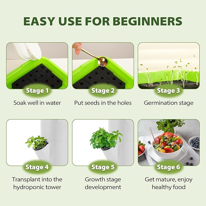 SPECILITE Hydroponics Growing System Kit, Movable Hydroponic Tower with 5 Tiers 20 Pods, Vertical Indoor & Outdoor Gardening System with Pump & Timer for Vegetables, Fruits, Herb