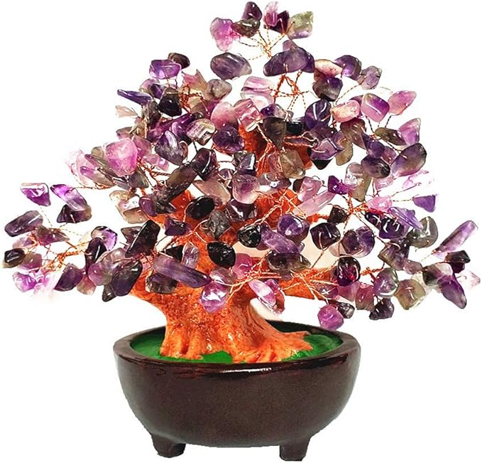 Colorsheng 7 Inch Quartz Crystal Money Tree Bonsai Feng Shui Gem Decoration for Wealth and Luck (Purple)