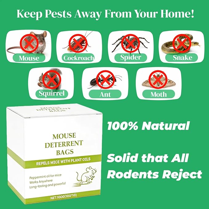 Pest Repellent Pouches, 10 Pack Peppermint Oil Mouse Repellent for Mice, Rats, Rodents, Spiders & Squirrels, Natural Indoor & Outdoor Pest Control, Family & Pet Safe (0.23, Pounds)