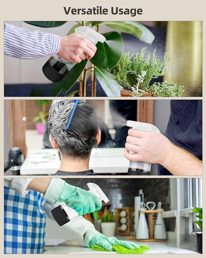 Worldgsb 2 Pack Glass Spray Bottles 8 oz, Empty Refillable Containers with Silicone Sleeve Protection, Glass Spray Bottles for Cleaning Solutions, Hair and Plants with Adjustable Nozzles Black