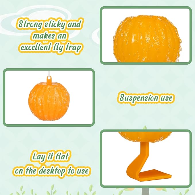 Qualirey 10 Set Sticky Fruit Fly Trap Balls Adhesive Fungus Gnat Sticky Balls for Plants Fly Catching Indoor Outdoor Garden Kitchen Gnat Flying Insects Traps (Orange)