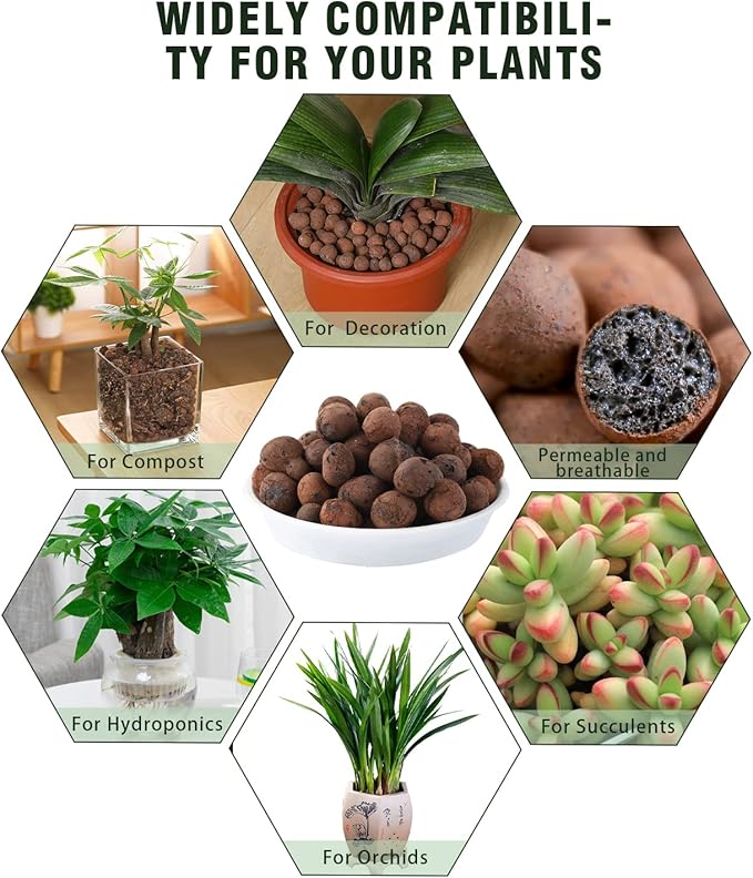 Rurtsva Natural Organic Clay Pebbles, 5LBS 8mm-18mm Expanded Leca Balls Plant Garden Soil, Grow Media for Hydroponics, Decoration, Aquaponics, Gardening Essentials