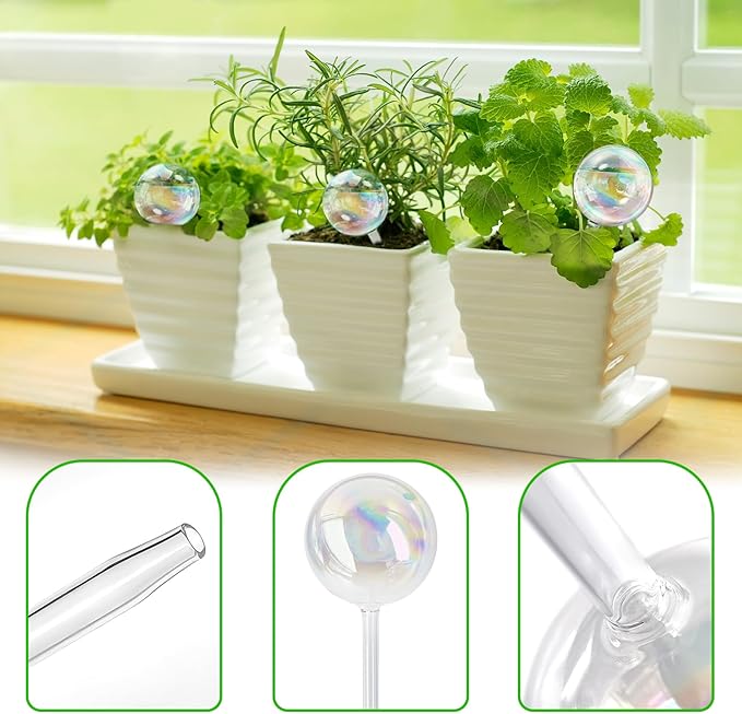 Pynqdfu 6Pcs Plant Watering Globes,Iridescent Rainbow Glass Self Watering Planter Insert,Clear Watering Bulbs for Indoor,Outdoor,Flowerpot,Hanging Plants,Home Garden(3 Large+3 Small)