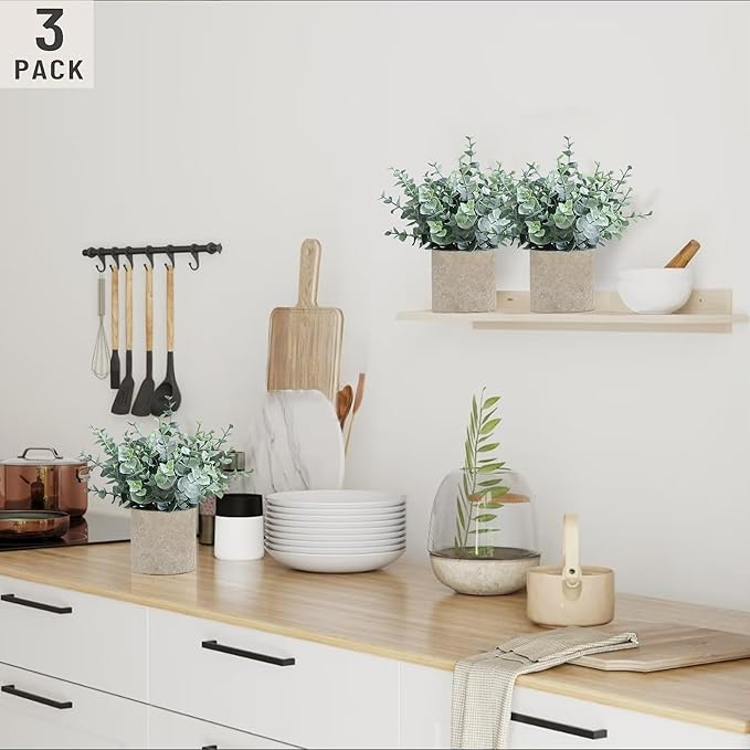 3 Pack Eucalyptus Fake Plants in Pot, Artificial Plants Indoor Greenery Small Faux Plants for Bathroom Shelf Room Desk Home Office Coffee Table Farmhouse Decor