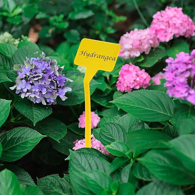 DaTpuik Yellow 30 Pack Outdoor Tall Plant Label, Large Waterproof Plastic Plant T-Type Tags, Durable Nursery Garden Markers, Perfect for Herbs, Flowers, Vegetable with Marking Pen (Height 11.8'')