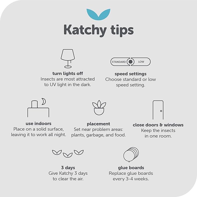 Katchy Flying Insect Trap Indoor – Catcher & Killer for Mosquito, Fruit Fly, Gnat & Small Moth – Non-Zapper with Suction & Blue Light – Ideal for Indoor Spaces, Kitchen & Plants (Original, Black)