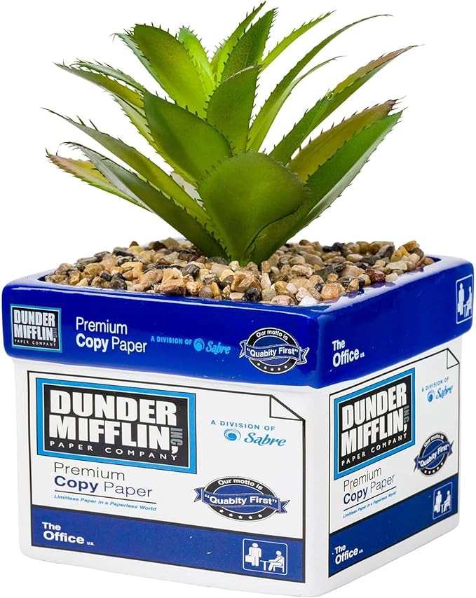 Silver Buffalo The Office Dunder Mifflin Paper Box Decorative Artificial Faux Greenery Plant in Ceramic