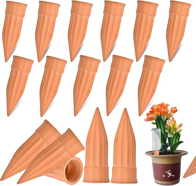 16 Pack Terracotta Plant Waterers - Self Watering Spikes and Watering Stakes for Automatic Watering, Slow Release Watering Devices for Vacation Plant Watering, Ideal for Indoor & Outdoor Plants