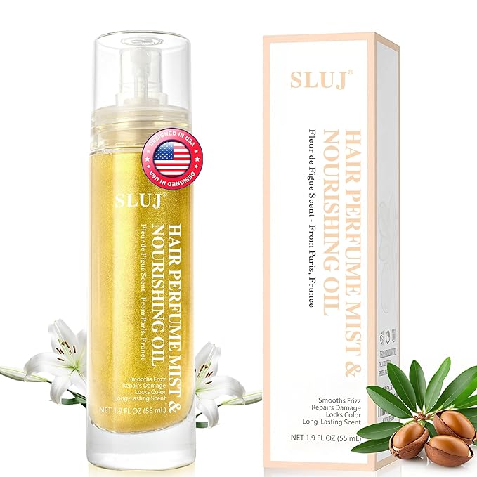 SLUJ Hair Perfume for Women - Hair Mist with Argan Oil & Gold Shimmer, Lightweight Hair Oil Spray for Dry Hair, Heat Protection Spray for Hair, Long Lasting Hair Scent
