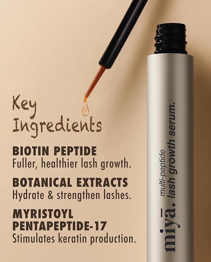 MIYA LASH | Eyelash Growth Serum | Natural Lash Enhancer for Longer, Thicker Healthier Lashes | Gentle Effective Lash Growth Serum | Oil Free Lash Booster 3ml