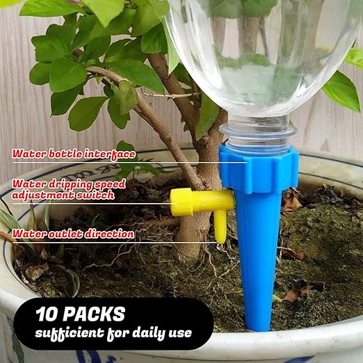 10 Pack Self Watering Spikes for Plant Drip Irrigation System with Adjustable Valve Automatic Waterer for Indoor & Outdoor Pots Self Watering Planter Insert Alternative to Watering Globes