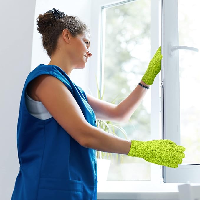 Patelai 3 Pairs Microfiber Plant Dusting Gloves Leaf Cleaning Gloves for Indoor Plants, Blinds, Furniture, House (Green Yellow,Water Blue,Pink,Large)