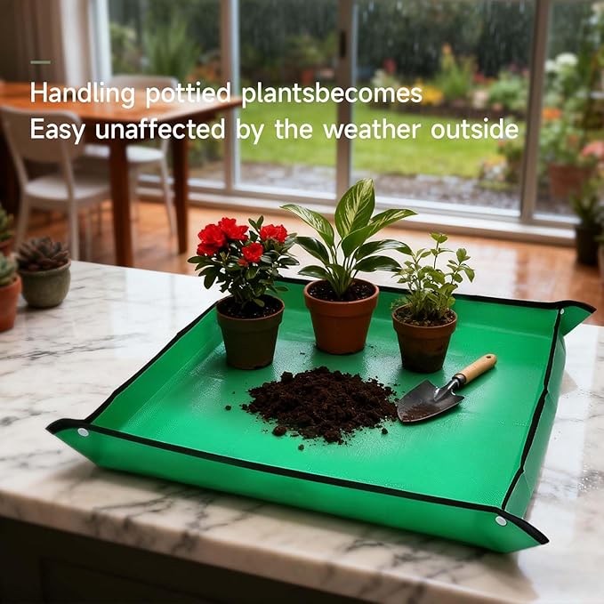 26" x 26" Repotting Mat for Indoor Plants - Waterproof Plant Potting Tray, Portable Gardening Mat for Succulents Soil Mess Control