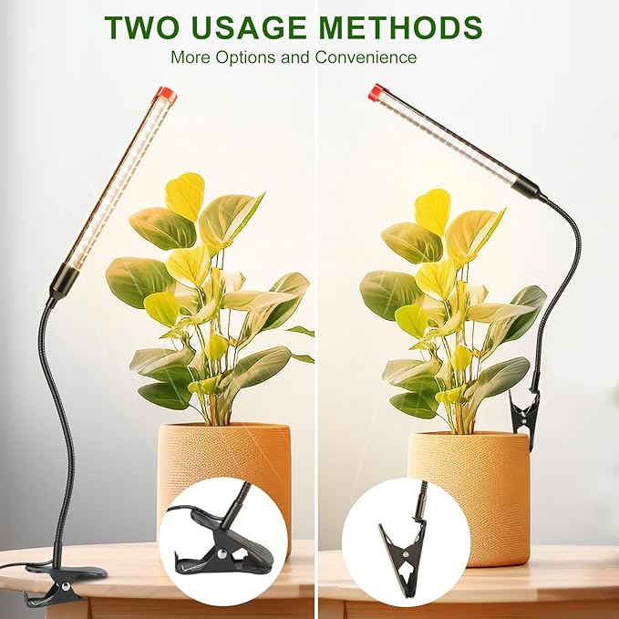 4Pack 2-in-1 Small Clip Grow Lights for Indoor Plants, Bonsai, Succulent, Cactus, 4/8/12/16/20H Timer, 9 Watt Power Draw, NO Need Adapter, Enough Bright, Best Gift for Plants Lover