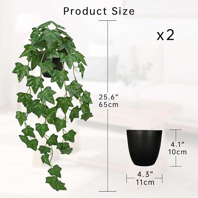 GnFlus Set of 2 Fake Ivy Plant for Home Decor Indoor Silk Artificial Hanging Plant 25" Fake Ivy Vine Faux Ivy Leaves for House Room Indoor Outdoor Home Shelf Office Plant Decor