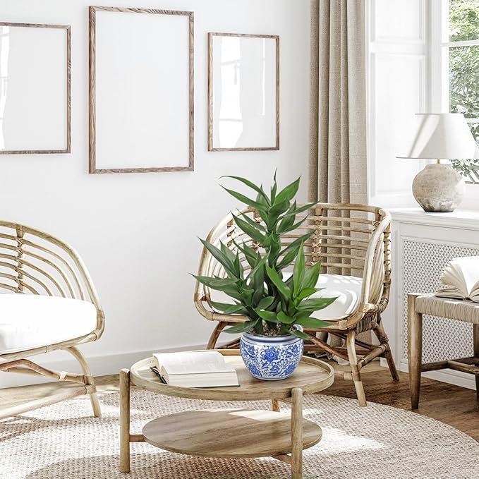 Artificial Potted Plants Indoor Home Decor 20" Tall Fake Lucky Bamboo Plant in Blue and White Ceramic Pot Faux Potted Plants Indoor Houseplant for Home Tabletop, Office Desk, Shelf, Zen Room