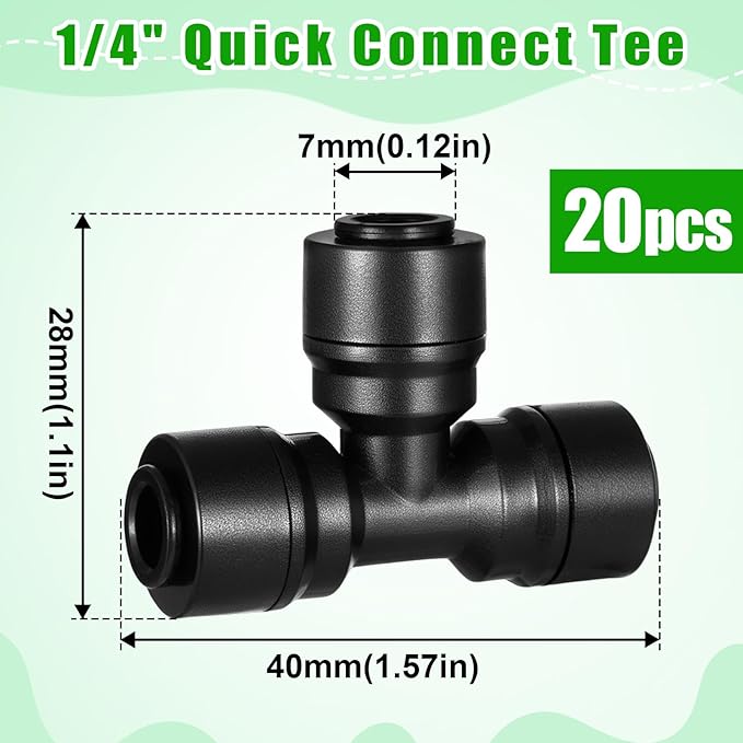 20 Pack 1/4" Quick Connect Fittings Tee Connectors,1/4 Inch Irrigation Tubing Fittings Anti-Drop Push to Connect Fittings Locked Tee for 1/4 Inch Drip Irrigation Tubing Garden Irrigation System