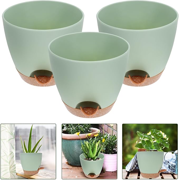 ARTIBETTER 3pcs 7.5 Inch Plastic Self Watering Flower Pots Set with Removable Hydroponic Basin for Indoor Outdoor Succulent Planters Garden Use