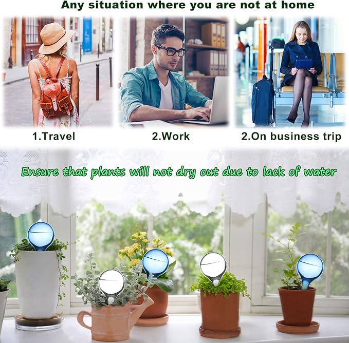 8-Piece Plant Watering Bulbs, 5cm/2inch S Size(80ml) Automatic Plant Waterers, Self Watering System for Indoor Outdoor Plant Watering Bulbs Green & White Self Watering Globes (8, blue+transparent)