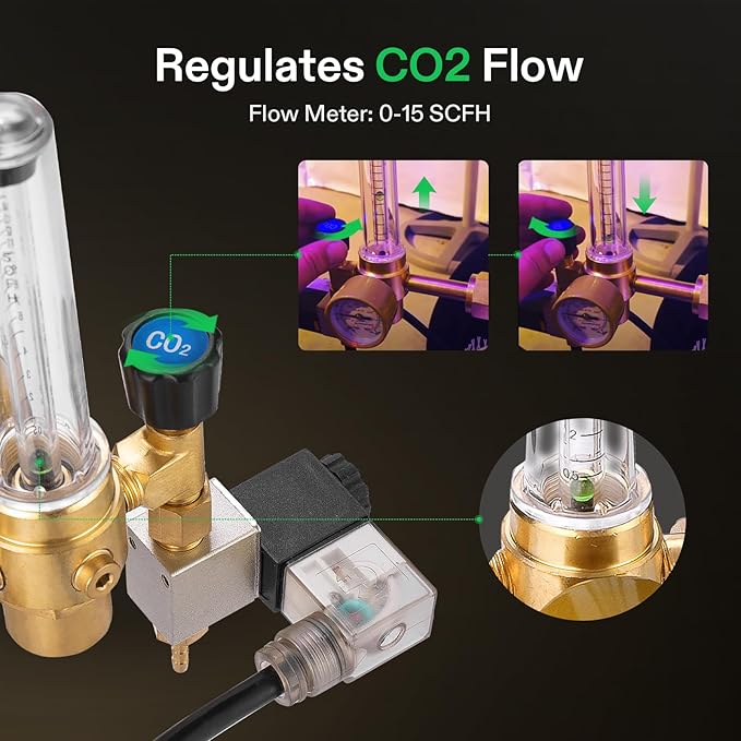 VIVOSUN Hydroponics CO2 Regulator Emitter System with Solenoid Valve Flowmeter for Grow Room Grow Tent Garden