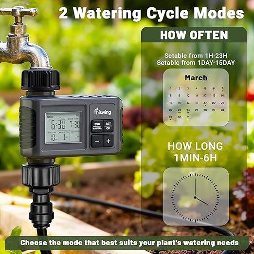 360° Adjustable Drip Irrigation System - 50FT Garden Watering Atomizing System with 16 Nozzles & Water Timer, Greenhouse Accessories for Yard, Lawn, Plants, Garden, 5/16 inches Tubing