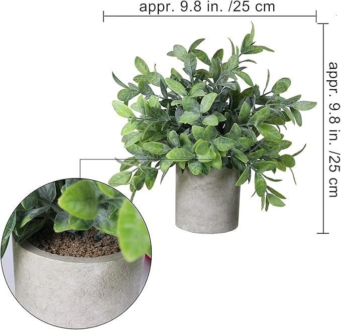 Winlyn Set of 2 Faux Mini Potted Plants Artificial Eucalyptus Boxwood Plants in Pots Fake Greenery Arrangement for Rustic Farmhouse Indoor Table Centerpiece Mantel Shelf Kitchen Office Desk Decor