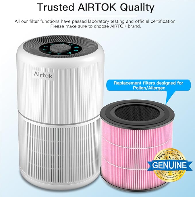 Air Purifier AP0601 Pollen/Pet Allergens Replacement Filters, 5-IN-1 with Activated Carbon, High-efficiency HEPA Filter, Pink, 2 Pack