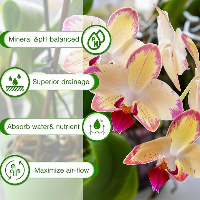Orchid Bark Potting Mix,Premium Orchid Potting Mixture of Pine Bark and Perlite,Good Ventilation and Water Retention for Repotting Orchids and Growing Indoor Plants,2QT
