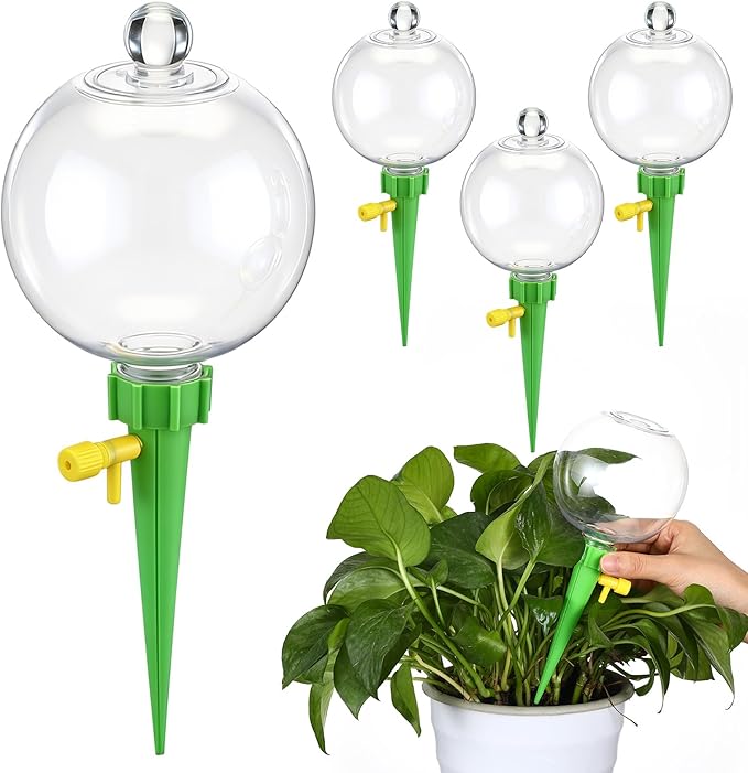 4 Pcs 17oz Plant Self Watering Globes for Indoor Outdoor Adjustable Plants Plastic Water Bulbs Top Fill Plant Self Watering Planter Insert Devices System Water Spikes Stakes