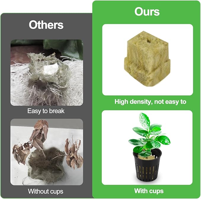 72 Sets Rockwool Cubes and Net Pots, 1.2 * 1.2 * 1.5 inch Rock Wool 72 Plugs & 72-Pack 2inch Net Cups for Hydroponics Growing Systemm, Garden Tower Supplies