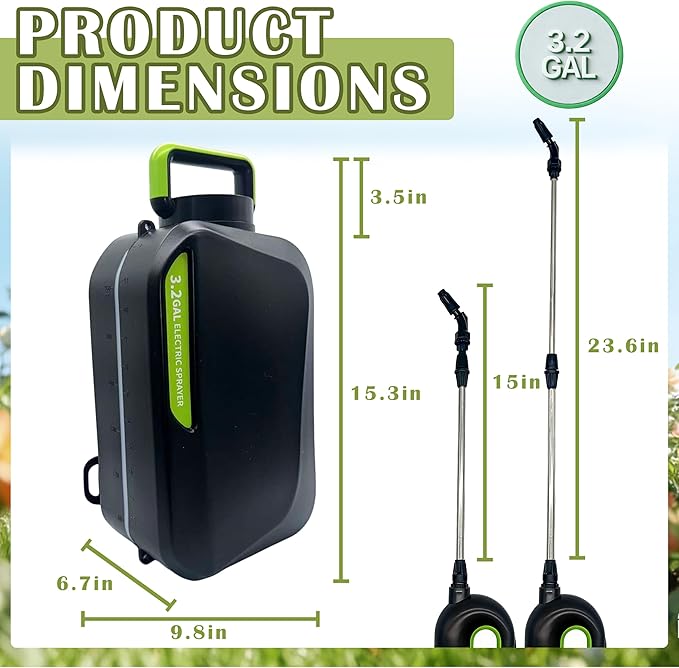 3 Gallon Battery Powered Sprayer, Covers 6,000+ Sq Ft per Tank – Electric Sprayer with 5 Interchangeable Nozzles, Handle with 2-Speed Control & Digital Display, for Lawn, Garden & Outdoor Cleaning