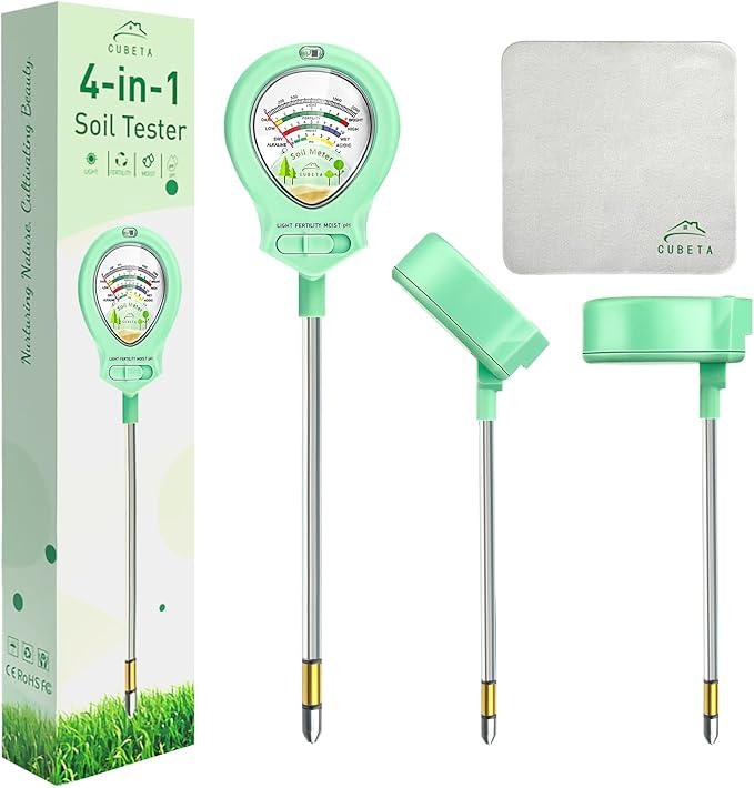2024 Upgraded Soil Moisture Meter for Plants, Soil pH Meter, 4-in-1 Soil Tester for Light/Moisture/pH/Fertility, Plant Water Meter for Garden, Lawn, Greenhouse, Indoor & Outdoor