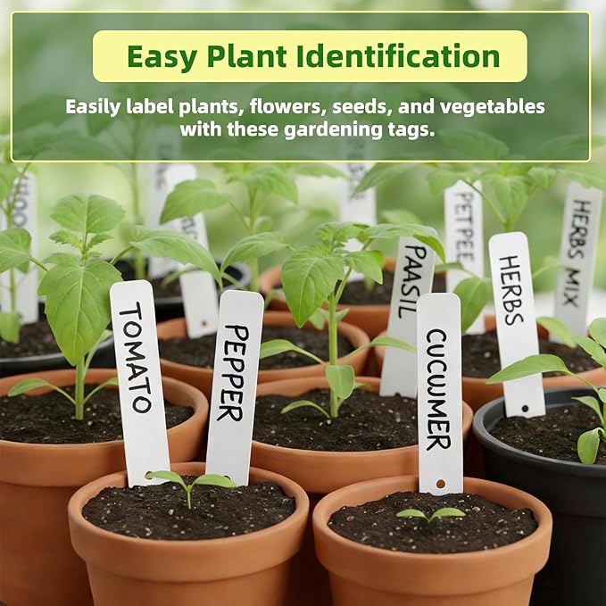 Plant Labels 350 PCS, Slim White Garden Plant Tags with Holes, PP Plastic Waterproof Labels with Permanent Marker, Jute Twine & Storage Box for Indoor & Outdoor Gardening (350PCS)
