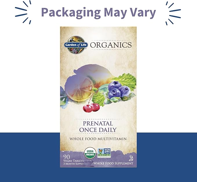 Garden of Life Prenatal Vitamins for Women, Organics Folate for Energy & Healthy Fetal Development,Non-constipating Iron,Vitamin C, B6, B12, D3,Non-GMO,Gluten-Free, Vegan, 90 Day Supply (Pack of 2)