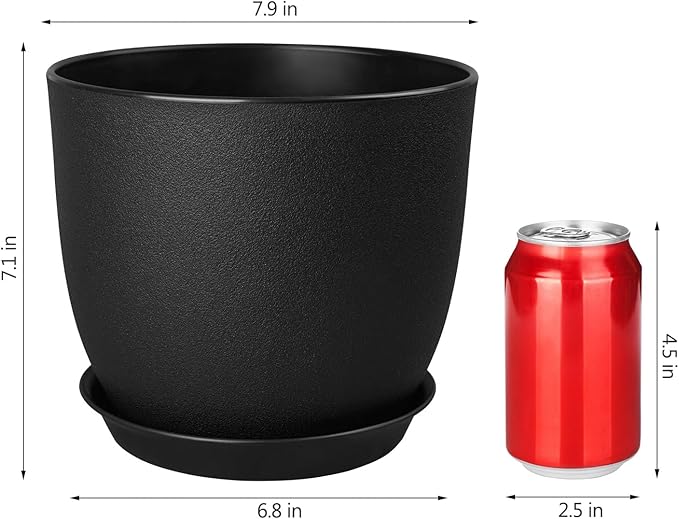 Ferlypote Plant Pots 8 Inch Set of 4, Flower Pots with Multi Mesh Drainage Holes, Planters for Indoor Outdoor Garden Plants and Flowers (Black)