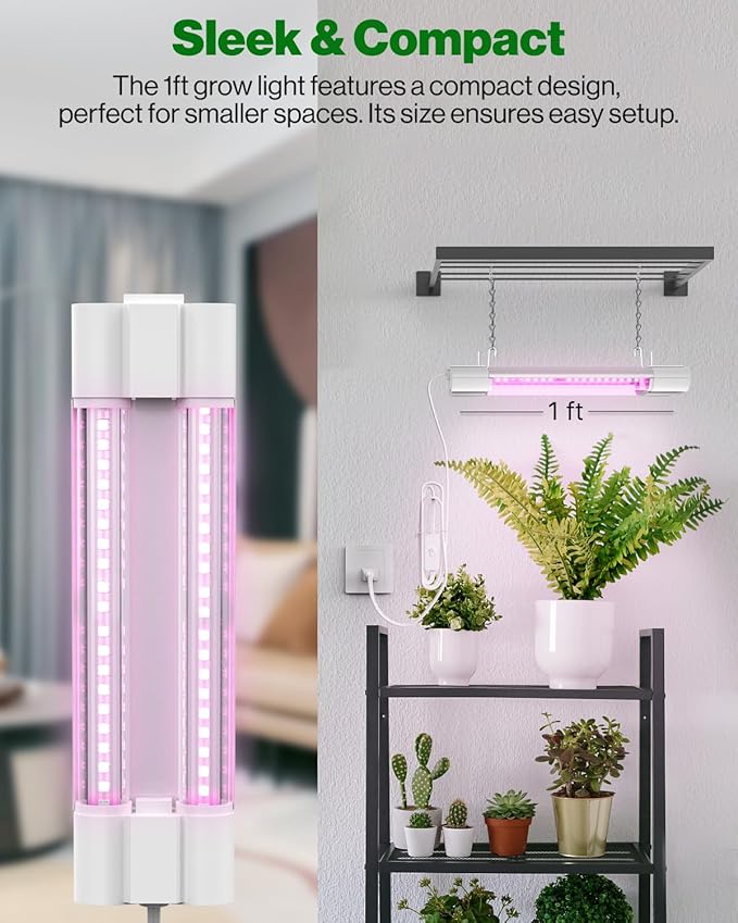 Sunco 1ft Grow Light LED, 10W, Full Spectrum, for Seed Starting, Seedling, Indoor Plants, Plug in Suspended Fixture, Link Up to 16, Inline Switch, ETL 2 Pack.