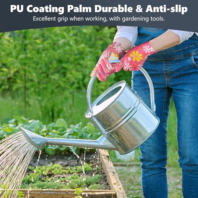 Ainiv 10 Pairs Red Gardening Gloves for Women, PU Coated Polyester Knitting Garden Gloves, Non-Slip Grip Work Gloves Women